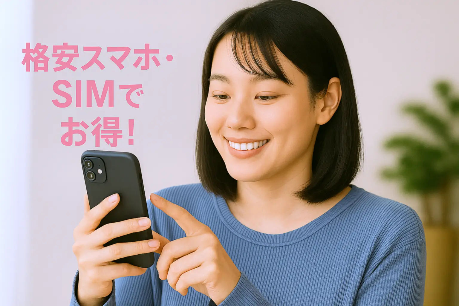 格安スマホ・SIMでお得!スマホを操作する女性